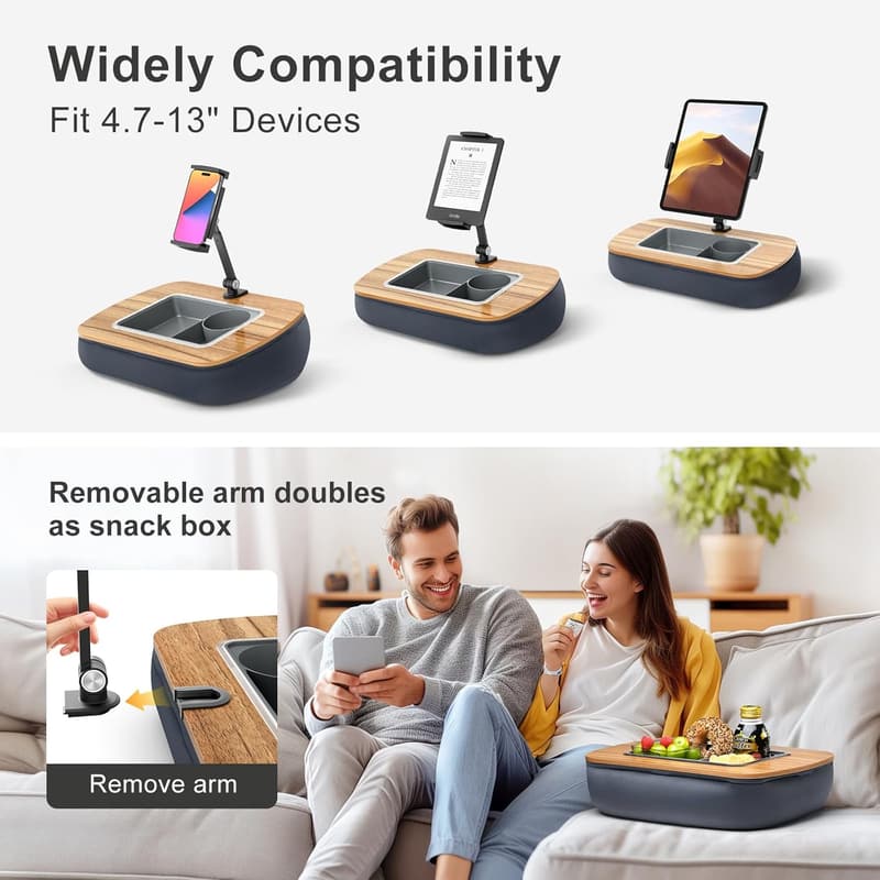 Adjustable Lap Beanbag Tablet Pillow Stand with Snack Bowl - Gray