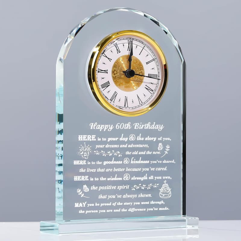 60th Birthday Crystal Clock Gift - Personalized for Him/Her