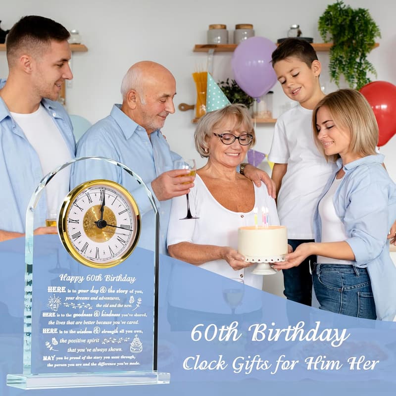 60th Birthday Crystal Clock Gift - Personalized for Him/Her