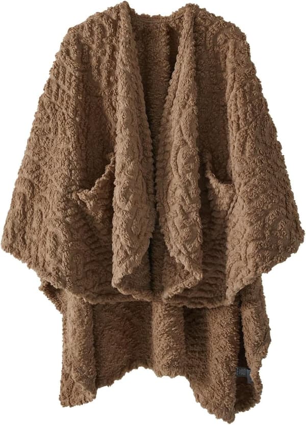 Wearable Fleece Blanket with Pockets for Adults, Brown