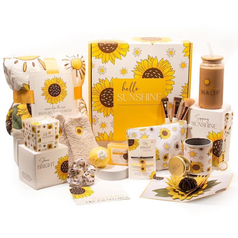 Sunflower Gift Box for Women - 15pc Birthday Care Package