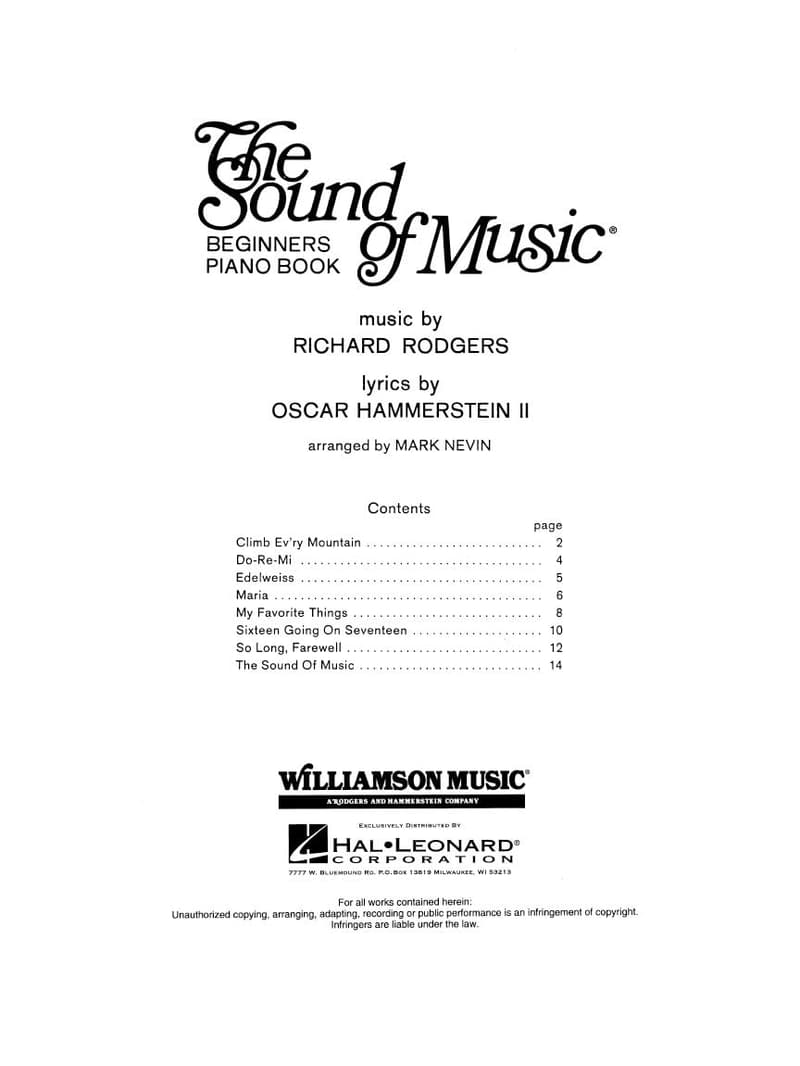 The Sound of Music Easy Piano Songbook - 8 Classic Songs