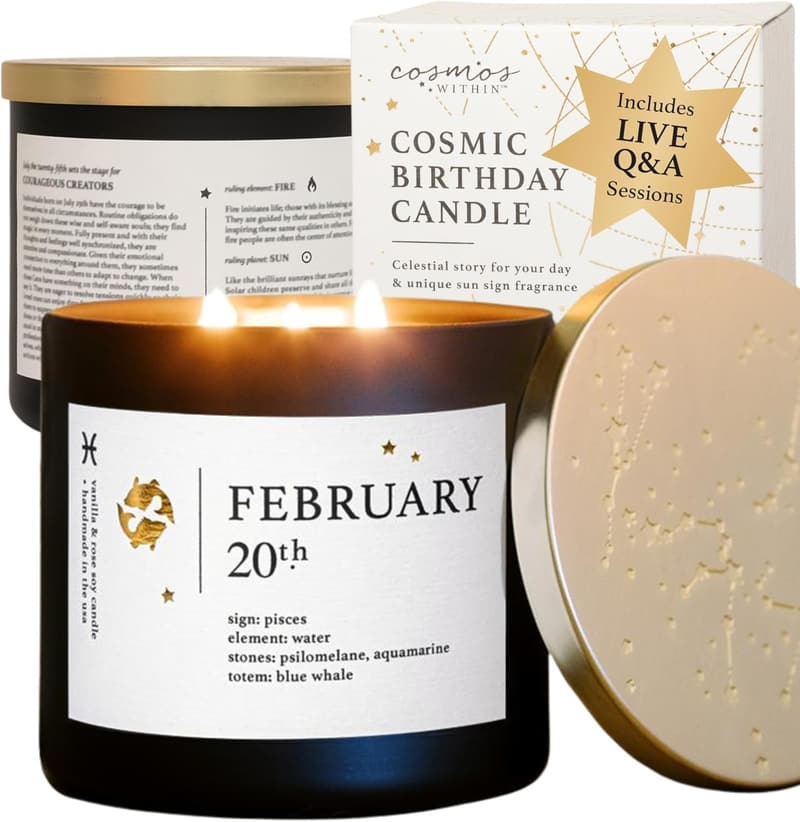 February 20th Personalized Pisces Candle | Handmade Astrology Gift
