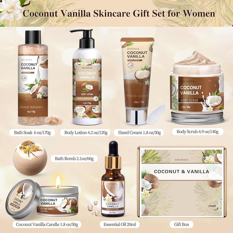 Vanilla Coconut Spa Gift Set for Women's Birthday Self-Care