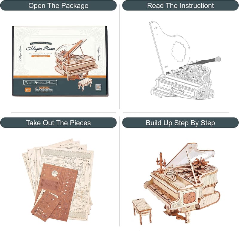 Magic Piano 3D Wooden Puzzle Kit for Adults - Unique Desk Decor