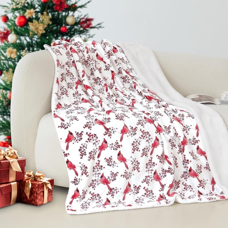 Winter Christmas Sherpa Throw, Ultra-Plush Flannel, 50 x 60 inches