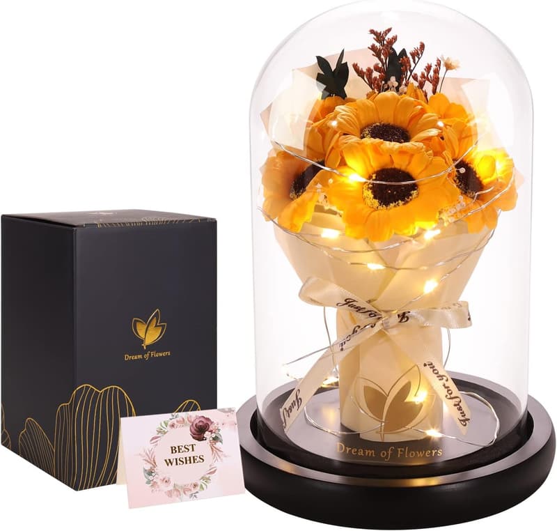 Mother's Day Preserved Sunflower Rose in Glass Dome for Her