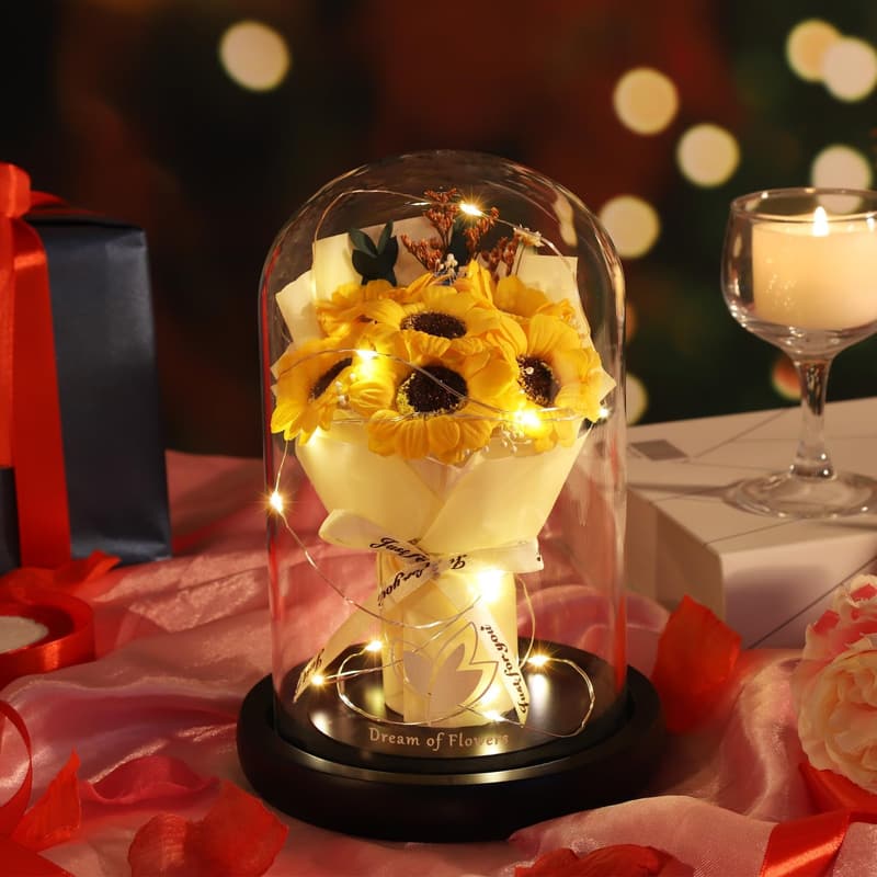 Mother's Day Preserved Sunflower Rose in Glass Dome for Her