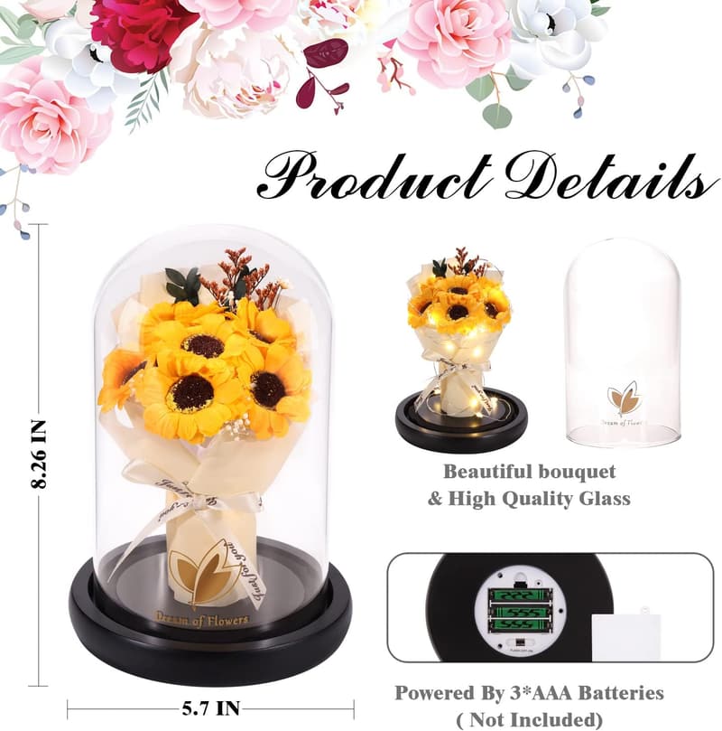 Mother's Day Preserved Sunflower Rose in Glass Dome for Her