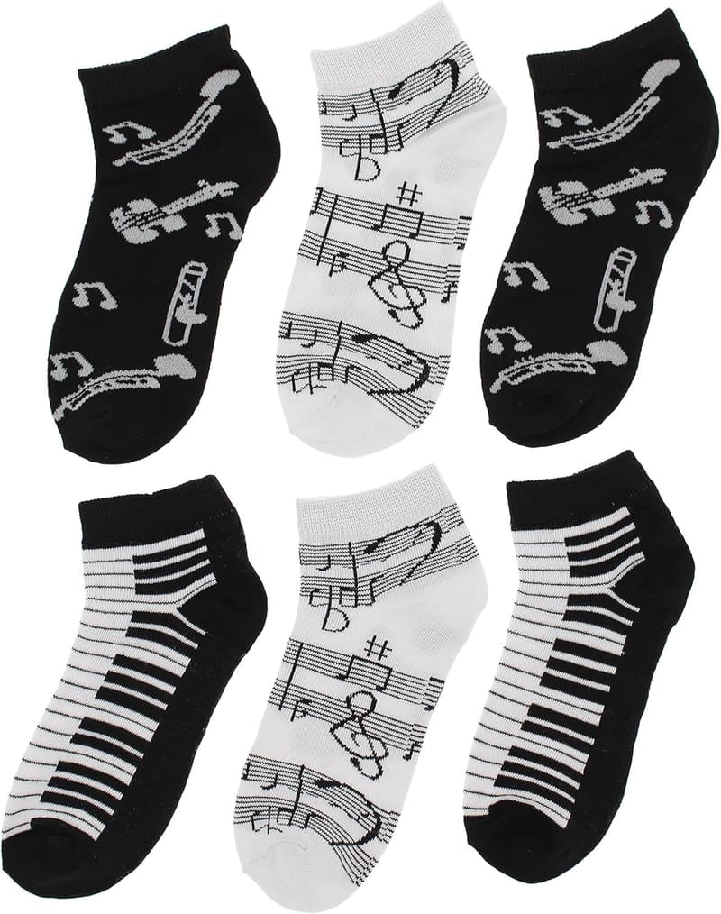 Musical Print Ankle Socks for Women (6 Pairs)