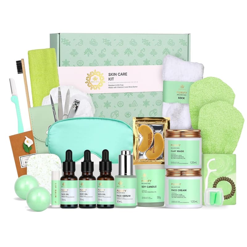 Self-Care Spa Kit for Women: Facial Skin Care Set with Essential Oils