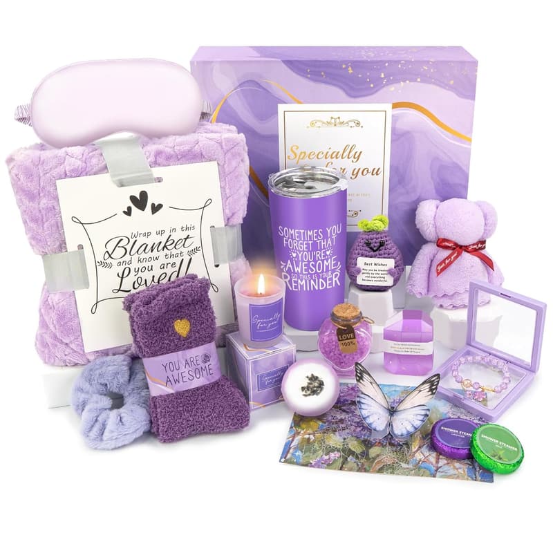 Lavender Spa Gift Basket for Women – 16-Piece Self-Care Set