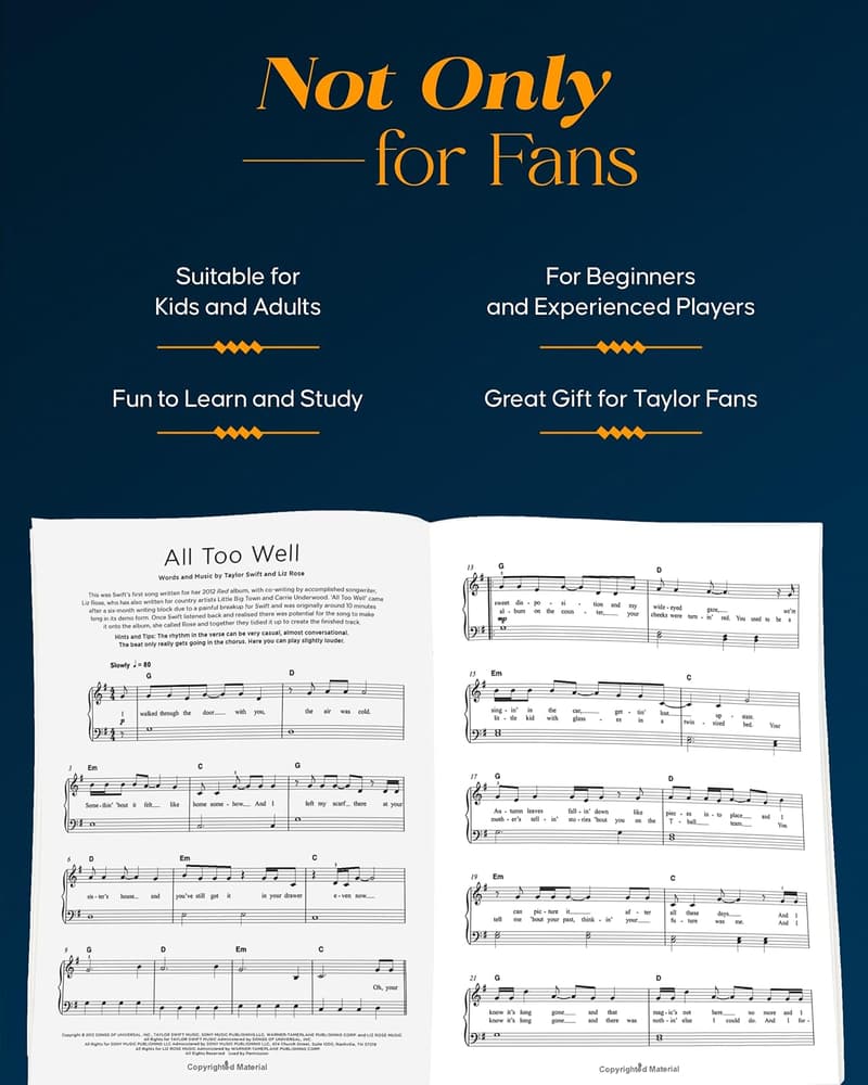 Taylor Swift Songs for Beginners: Easy Piano Sheet Music & Lyrics