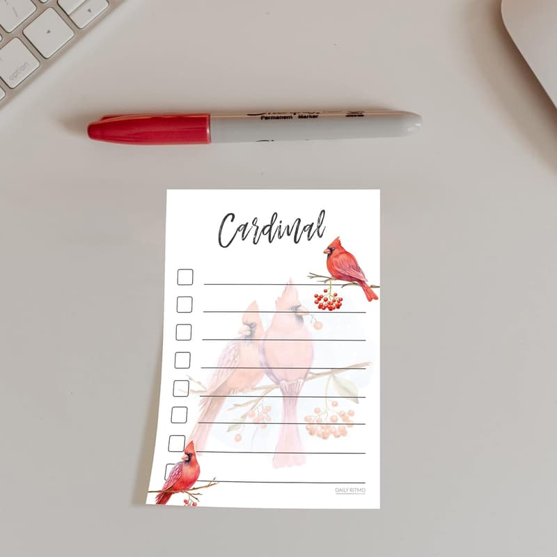 Cardinal-Themed Notepad Gift for Bird Watchers - 50 Pages