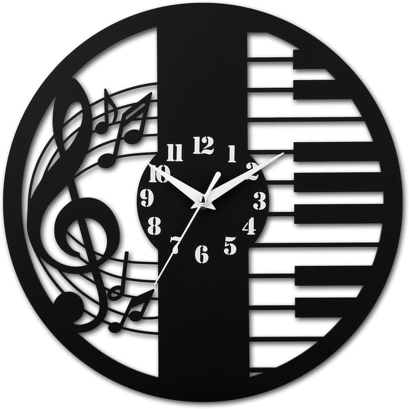 12-Inch Silent Music Wall Clock with Piano Key Dial
