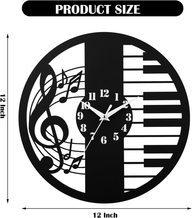 12-Inch Silent Music Wall Clock with Piano Key Dial