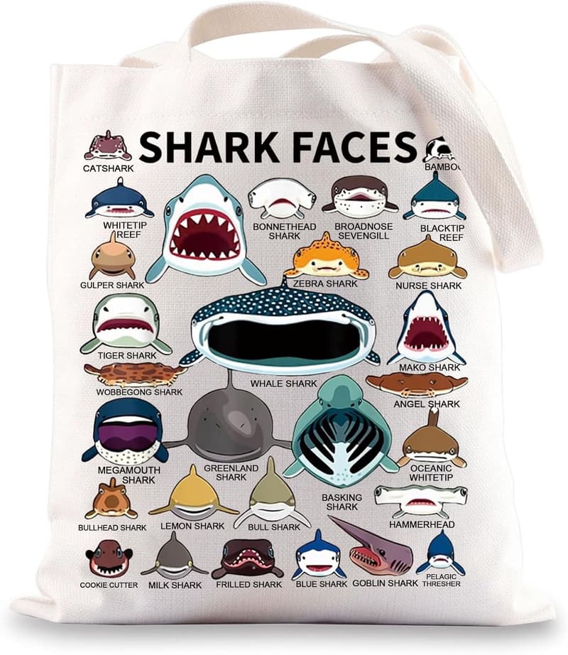 Shark Face Canvas Tote Bag for Shark Lovers