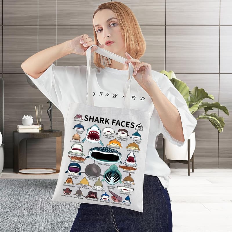 Shark Face Canvas Tote Bag for Shark Lovers