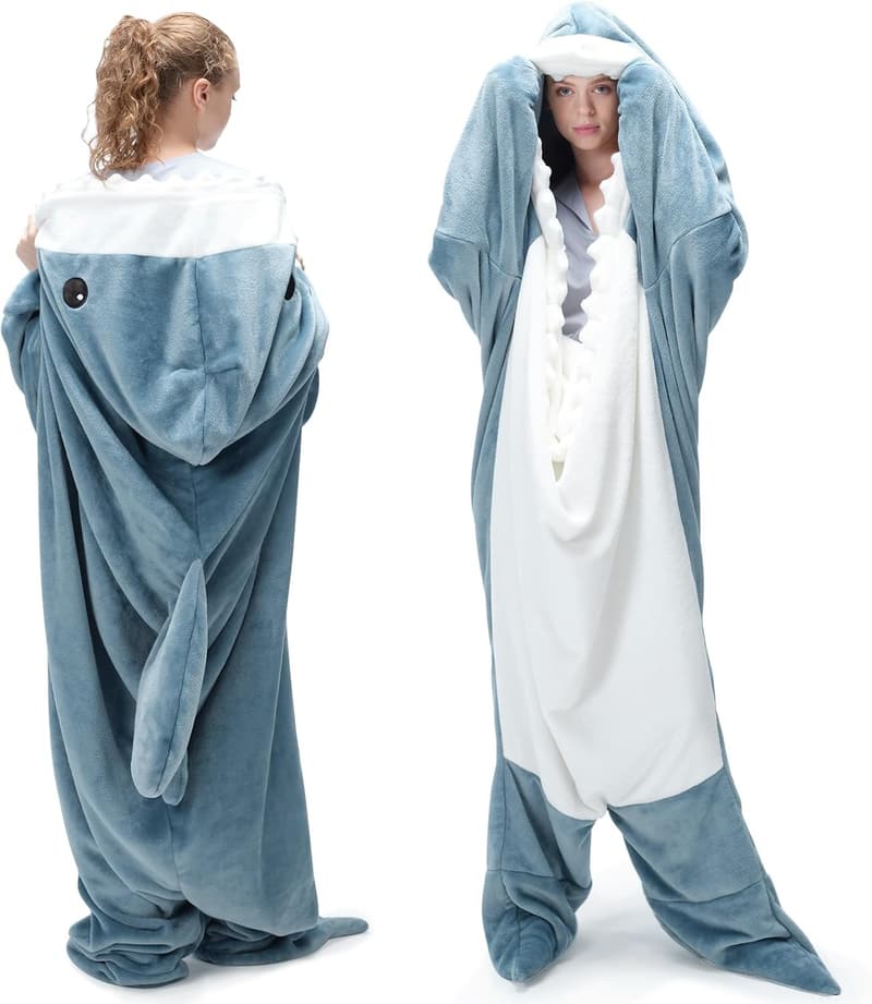 Shark Blanket Hoodie - Soft Flannel Gift for Shark Lovers