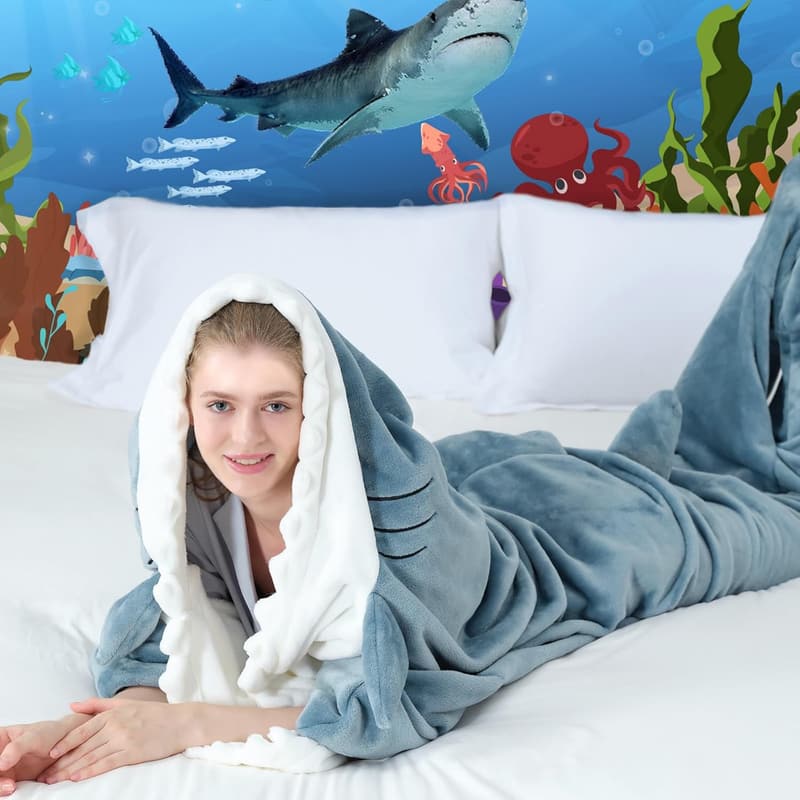 Shark Blanket Hoodie - Soft Flannel Gift for Shark Lovers