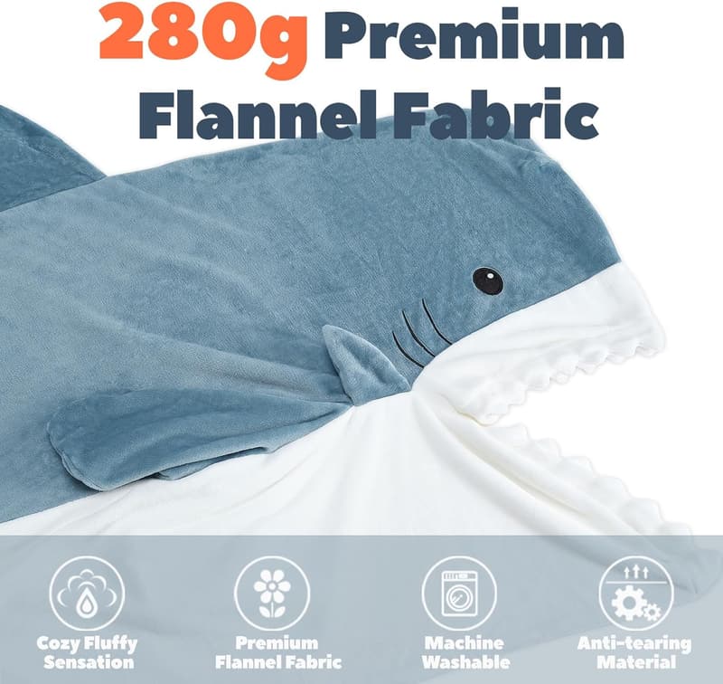 Shark Blanket Hoodie - Soft Flannel Gift for Shark Lovers