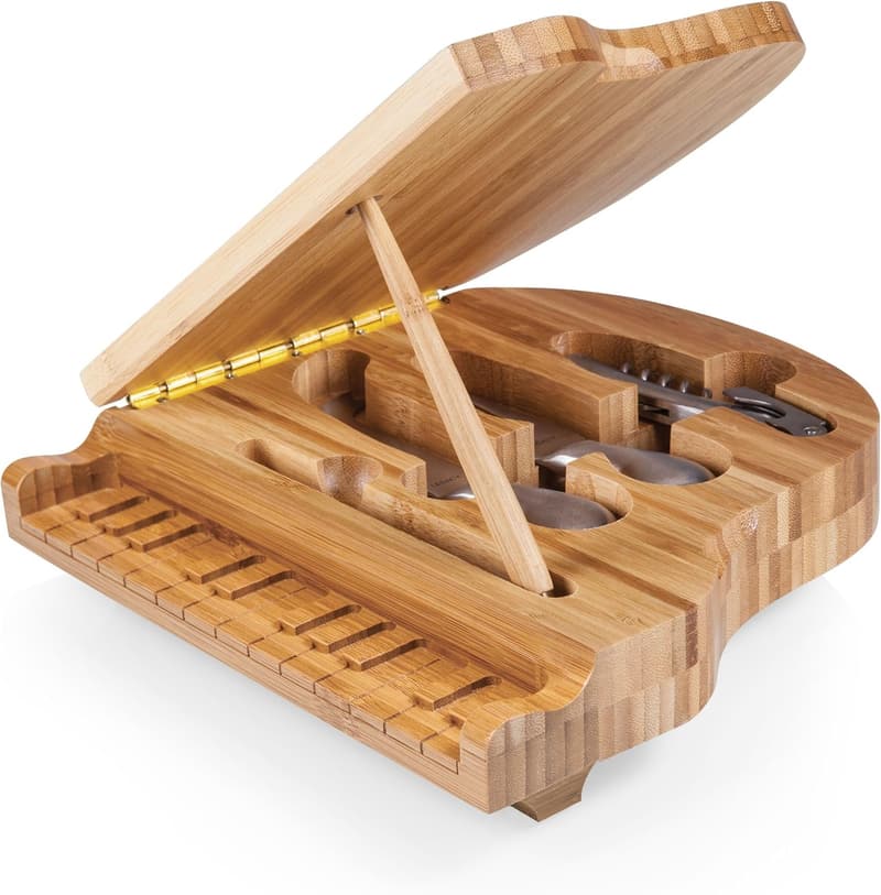 Piano Bamboo Cheese Board & Knife Set for Picnics