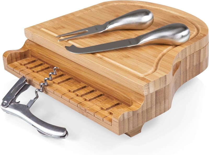 Piano Bamboo Cheese Board & Knife Set for Picnics