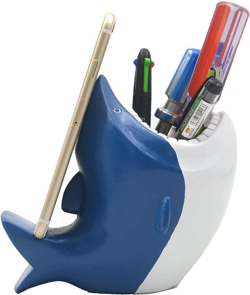 Shark Desk Organizer with Phone Stand and Succulent Planter