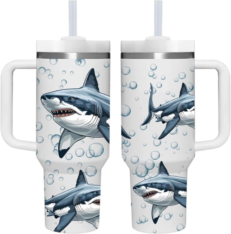 Personalized 40 oz Shark Tumbler for Shark Lovers