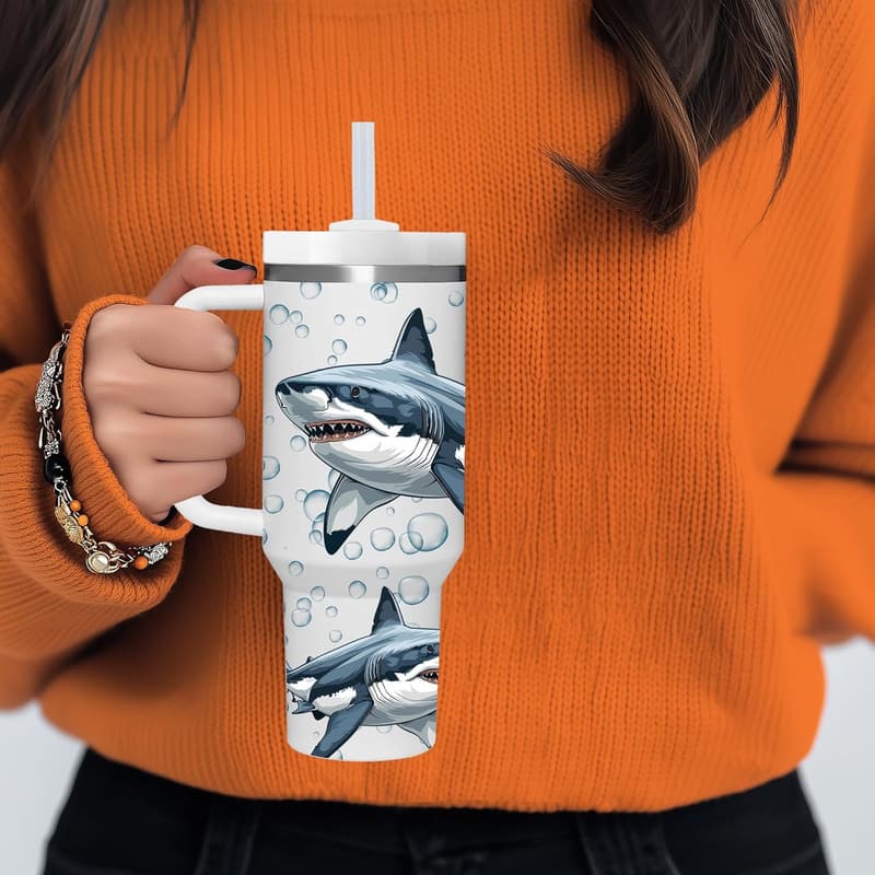 Personalized 40 oz Shark Tumbler for Shark Lovers