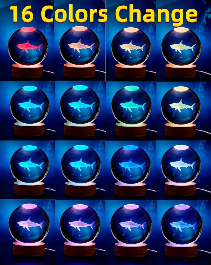 3D Shark LED Night Light with Remote Control and Color Change
