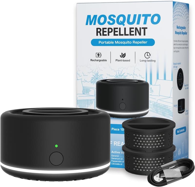 Portable Rechargeable Mosquito Repeller with 30 ft Range (Black)