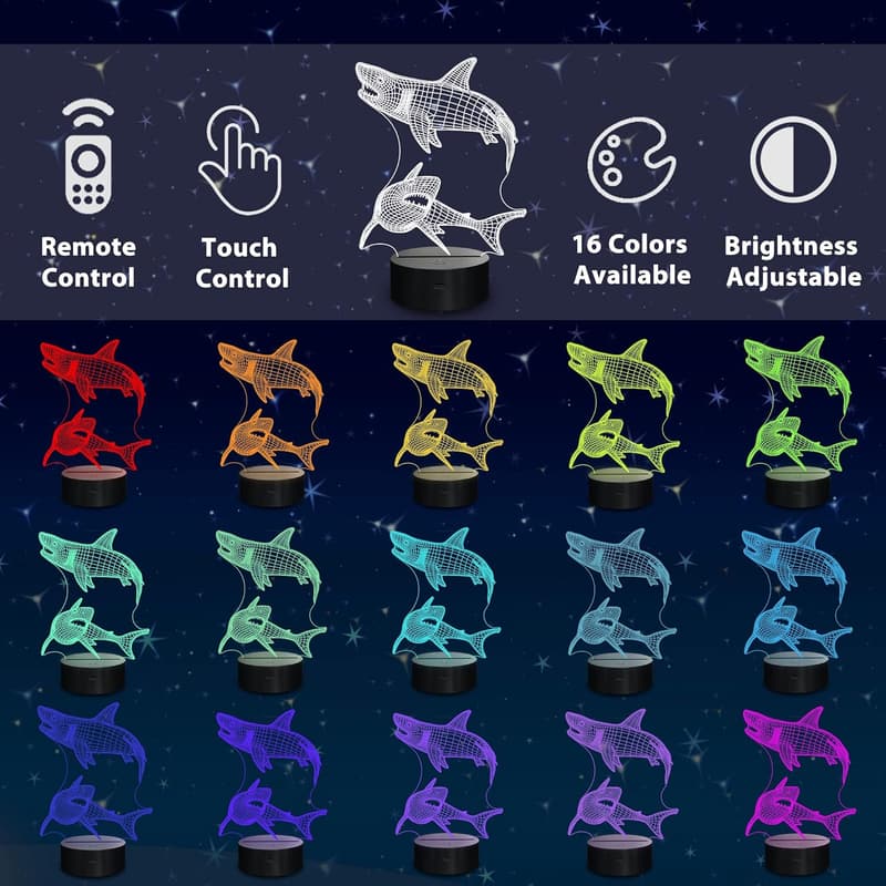 3D Shark Night Light with Remote for Kids' Birthday Gift