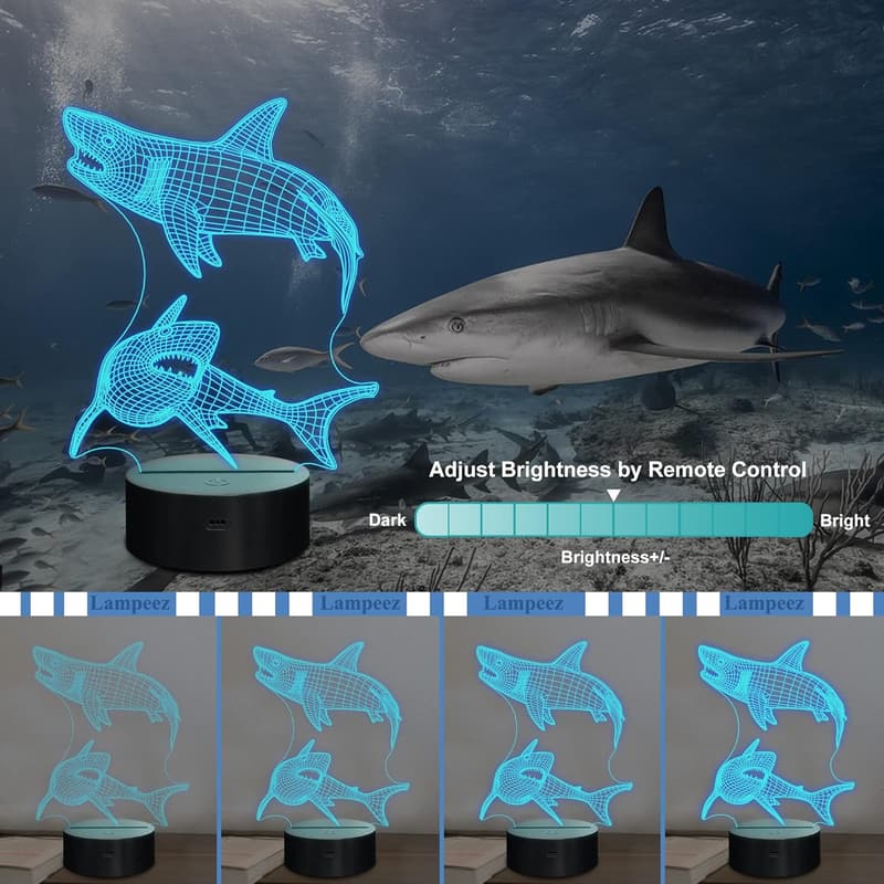 3D Shark Night Light with Remote for Kids' Birthday Gift