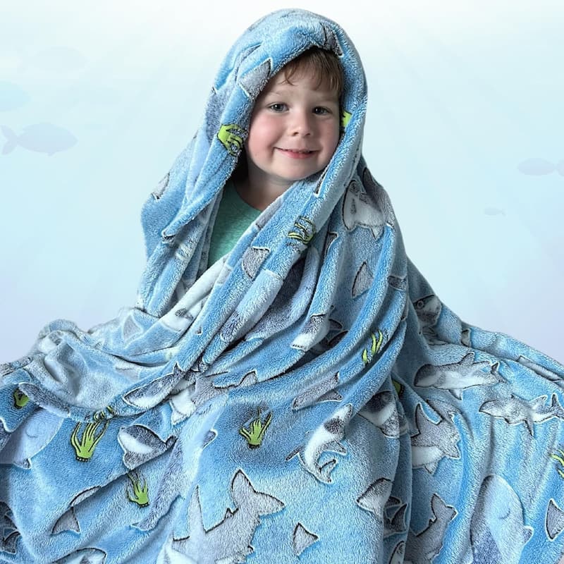 Shark Glow-in-the-Dark Fleece Blanket for Kids, 50