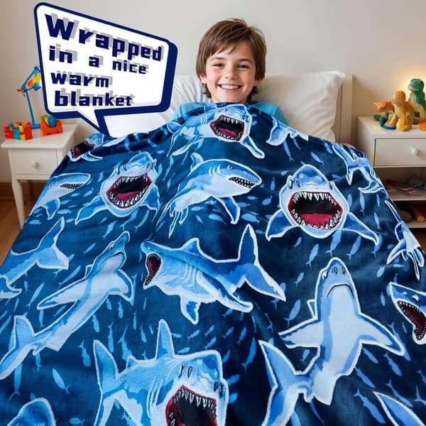 Glow in The Dark Shark Blanket - Cozy 50x60 Toy for Kids