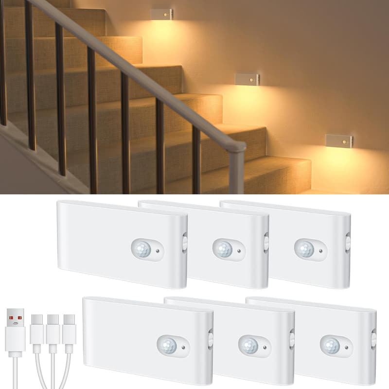 Rechargeable Motion Sensor Night Lights, Warm White, 6 Pack