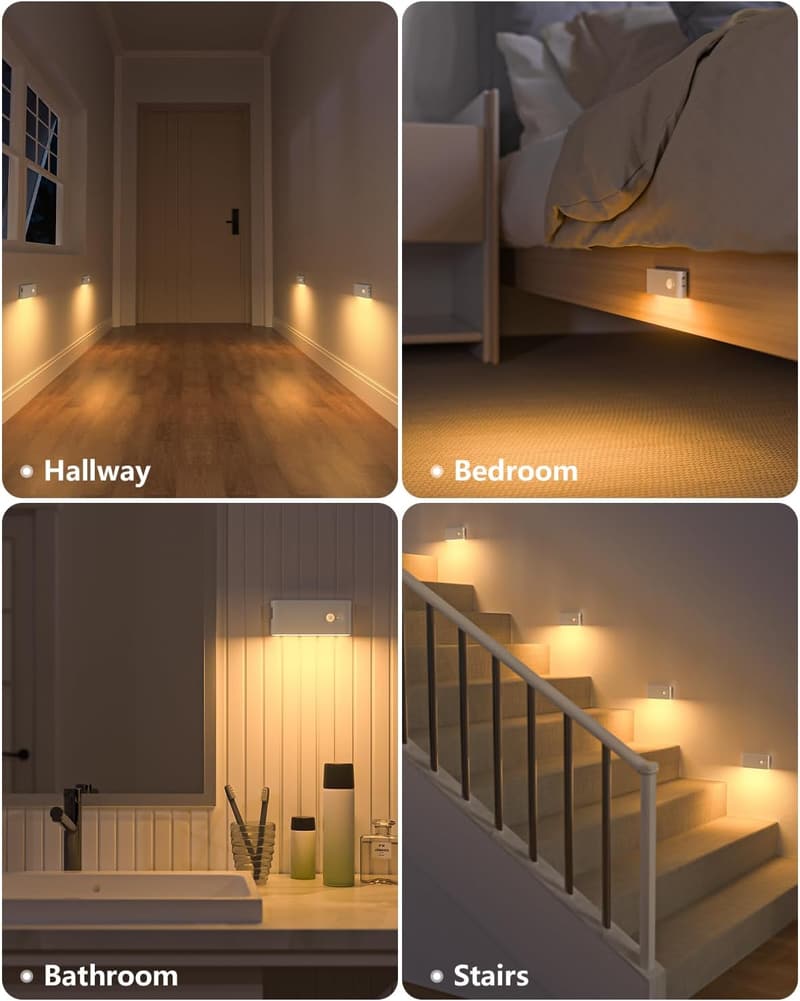 Rechargeable Motion Sensor Night Lights, Warm White, 6 Pack