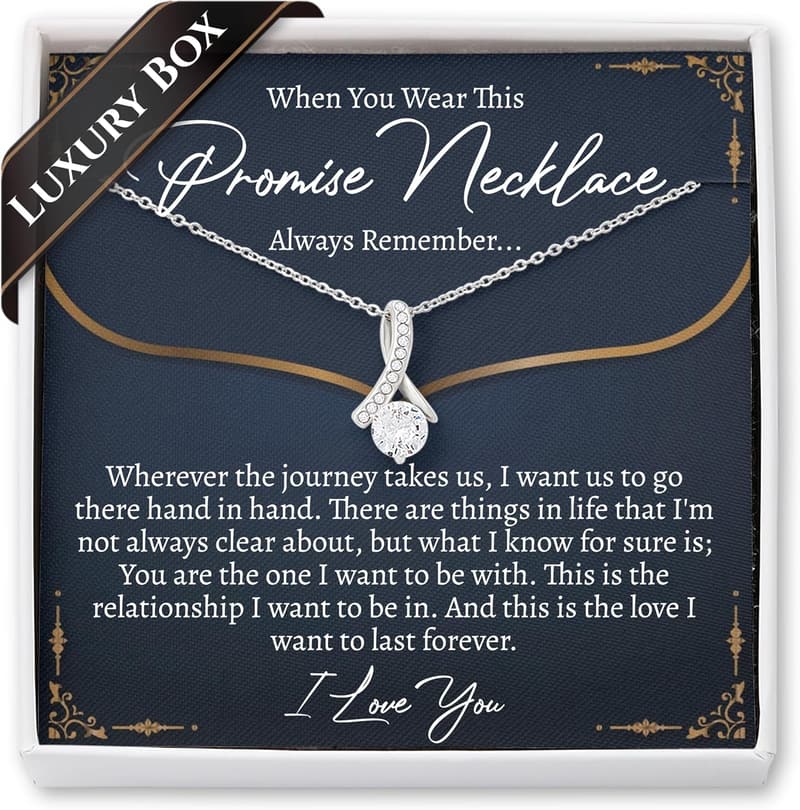Romantic Birthday Gift: 14k White Gold Promise Necklace