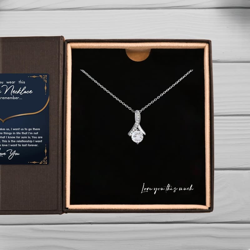 Romantic Birthday Gift: 14k White Gold Promise Necklace