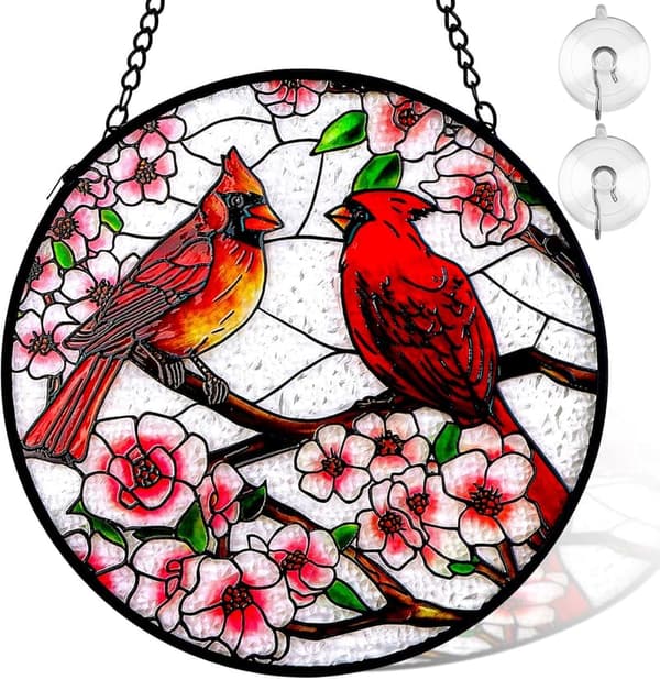 Mother's Day Cardinal Stained Glass Sun Catcher with Chain