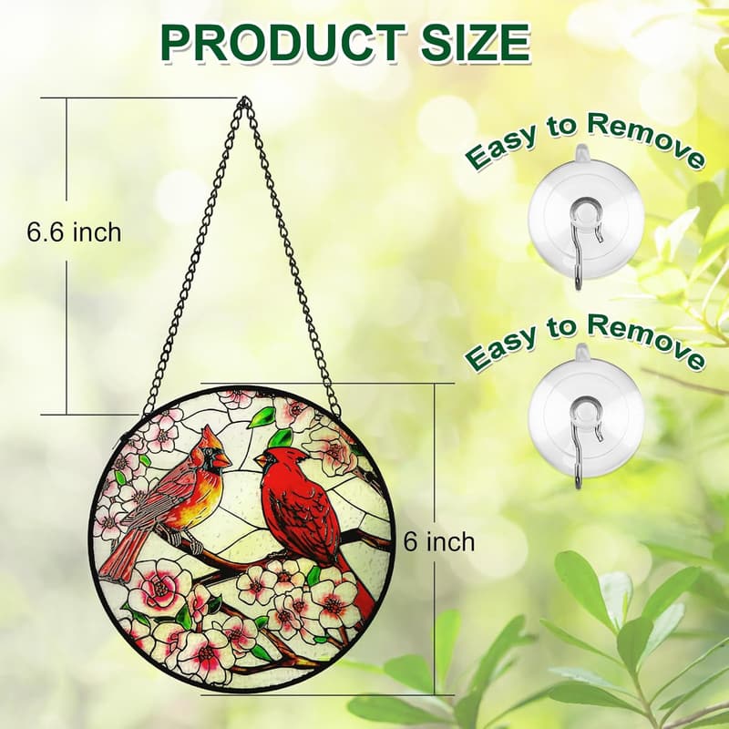 Mother's Day Cardinal Stained Glass Sun Catcher with Chain