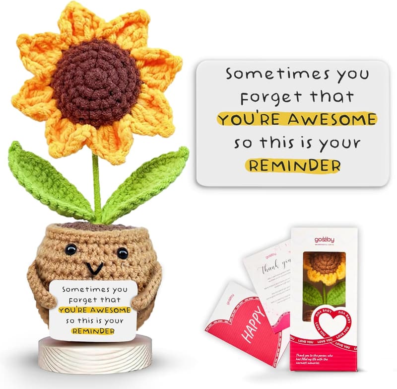 Handmade Sunflower Crochet Gift for Women - Inspirational Thank You