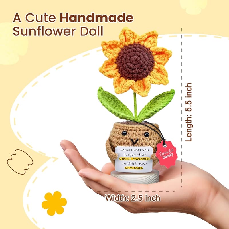 Handmade Sunflower Crochet Gift for Women - Inspirational Thank You