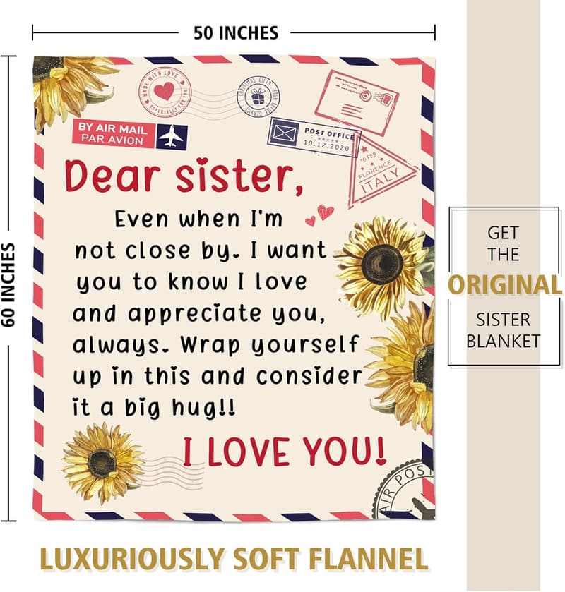 Sister Birthday Gift Blanket - Airmail Throw, 60