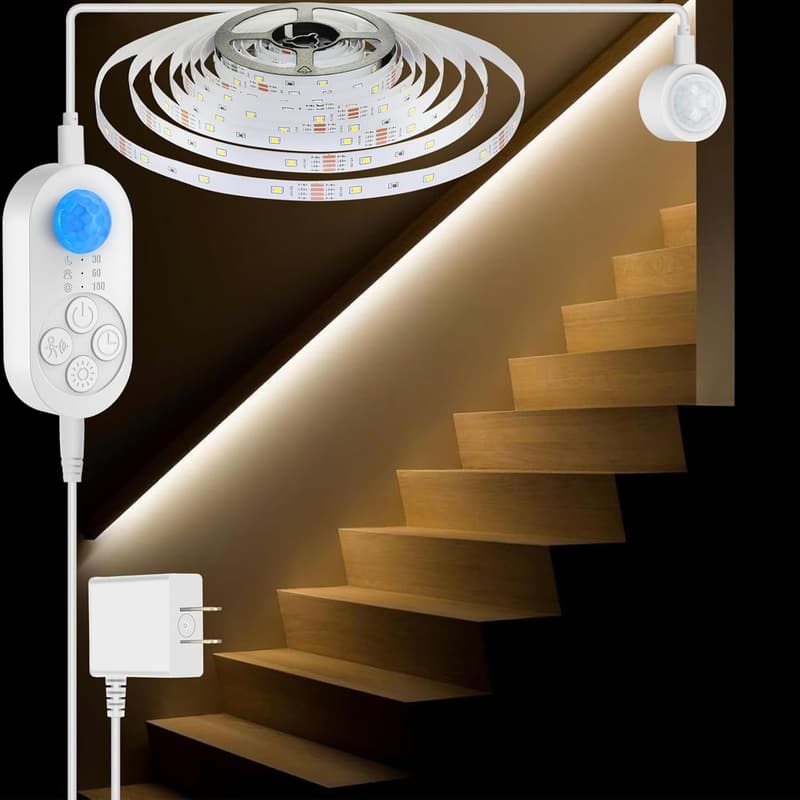 Plug-in Motion Activated LED Stair Light Strip with Dimmer
