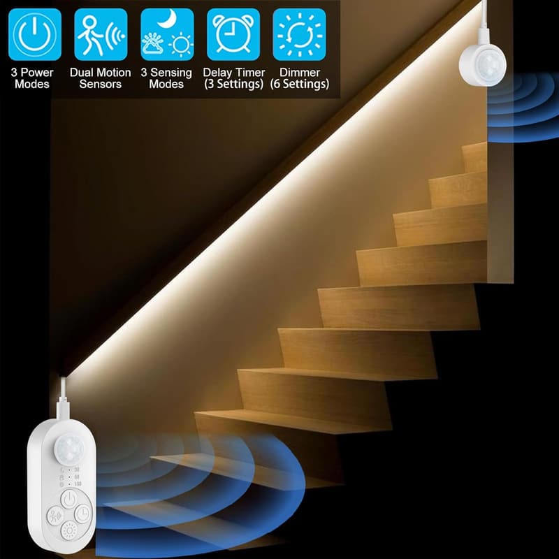 Plug-in Motion Activated LED Stair Light Strip with Dimmer