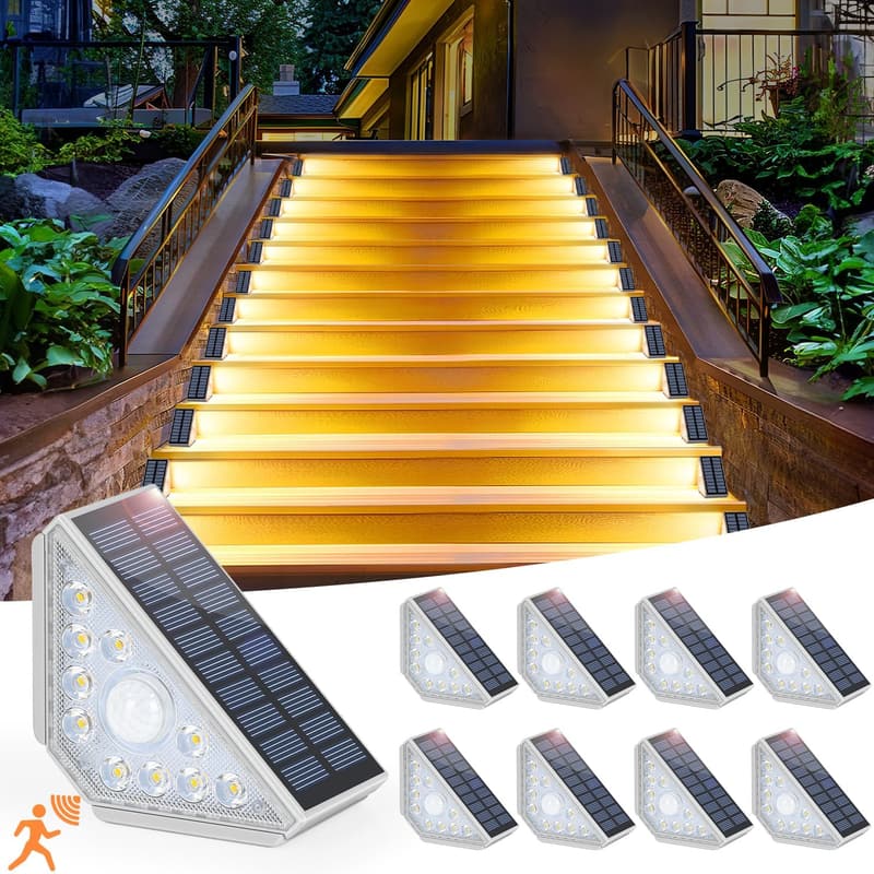 8-Pack Solar Motion Sensor Stair Lights - 550LM Bright LED
