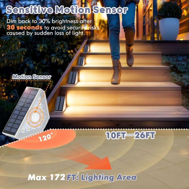 8-Pack Solar Motion Sensor Stair Lights - 550LM Bright LED