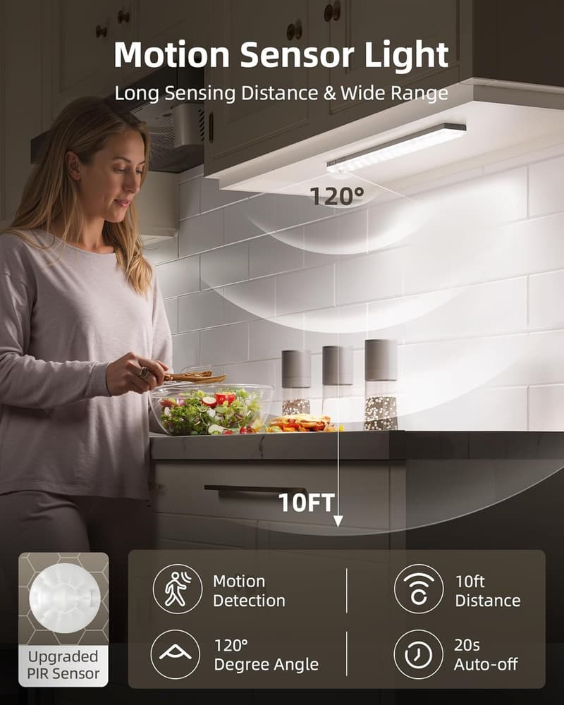 Rechargeable Motion Sensor Under Cabinet Lights - 6-Pack
